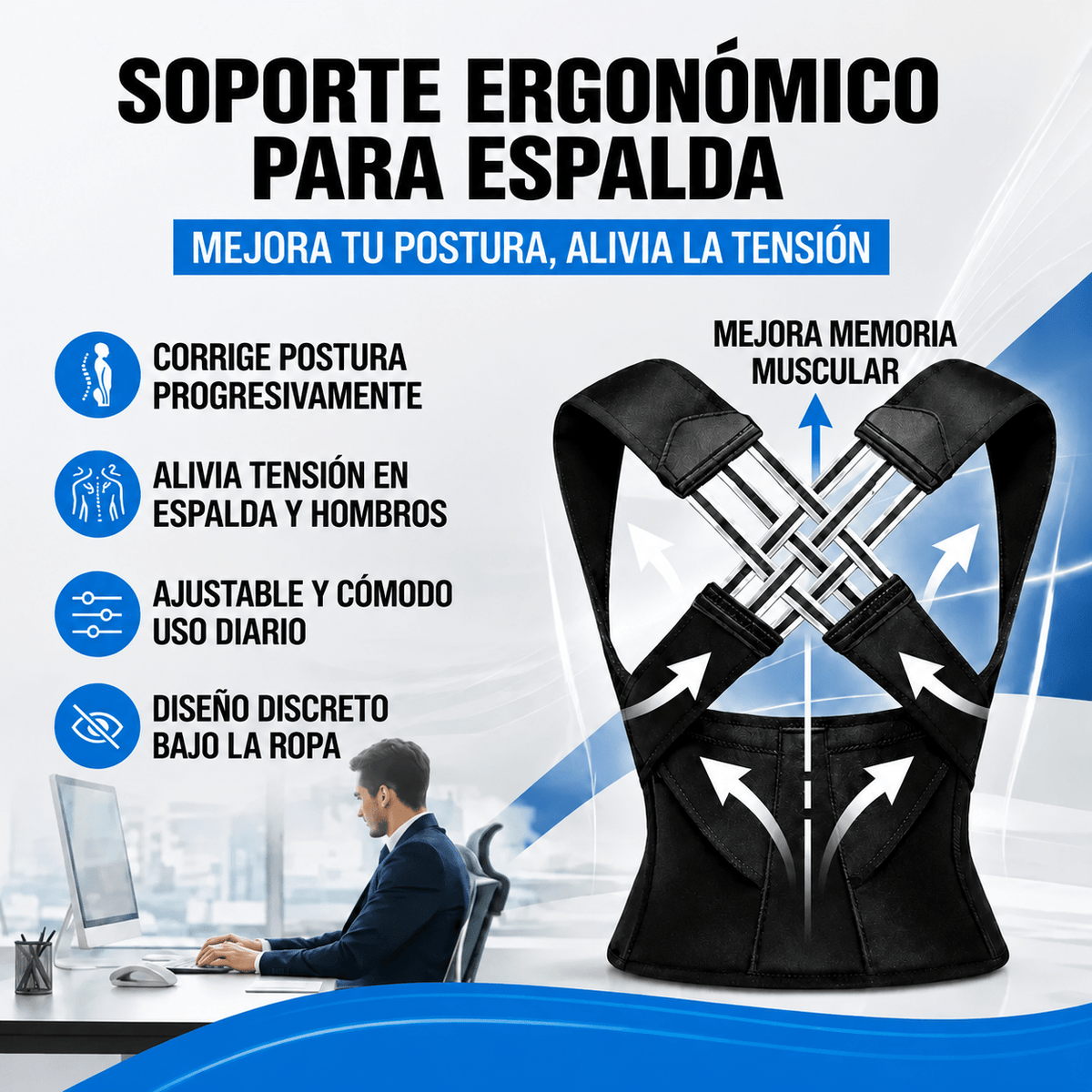 Corrector de Postura Ajustable OrthoMax® - Ayuda a Mejorar la Postura y Aliviar la Tensión en Espalda y Hombros - Tienda Ravenza