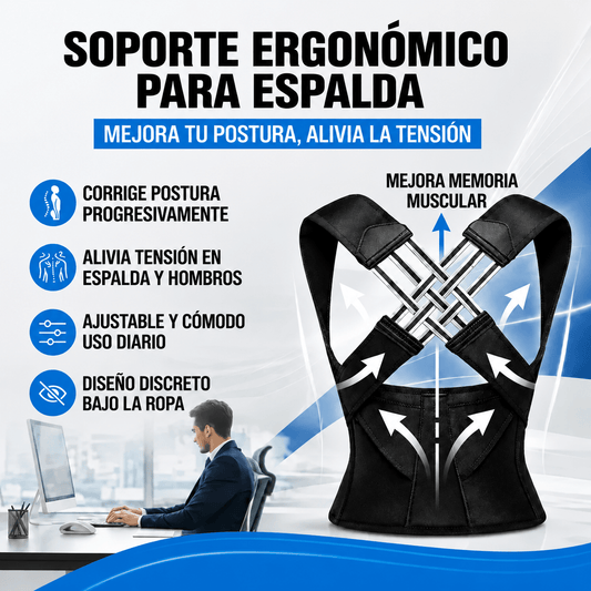 Corrector de Postura Ajustable OrthoMax® - Ayuda a Mejorar la Postura y Aliviar la Tensión en Espalda y Hombros - Tienda Ravenza