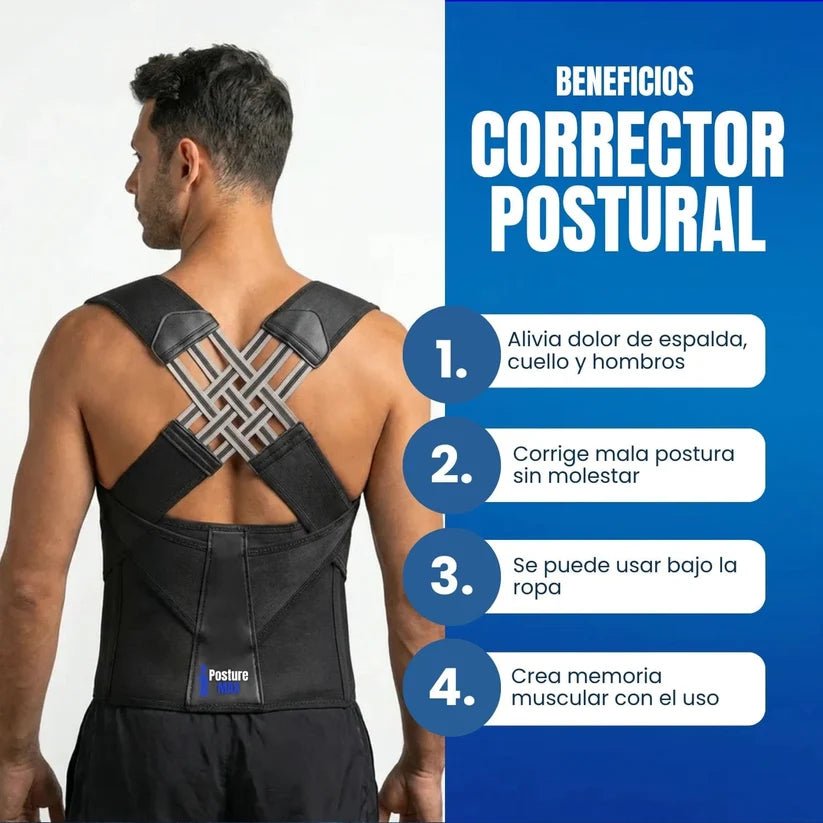 Corrector de Postura Ajustable OrthoMax® - Ayuda a Mejorar la Postura y Aliviar la Tensión en Espalda y Hombros - Tienda Ravenza