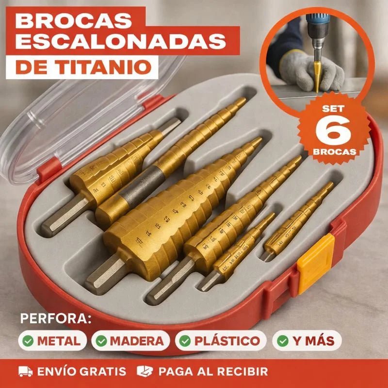 PERFORAPRO™ - SET DE 6 BROCAS ESCALONADAS DE TITANIO + ESTUCHE GRATIS - Tienda Ravenza